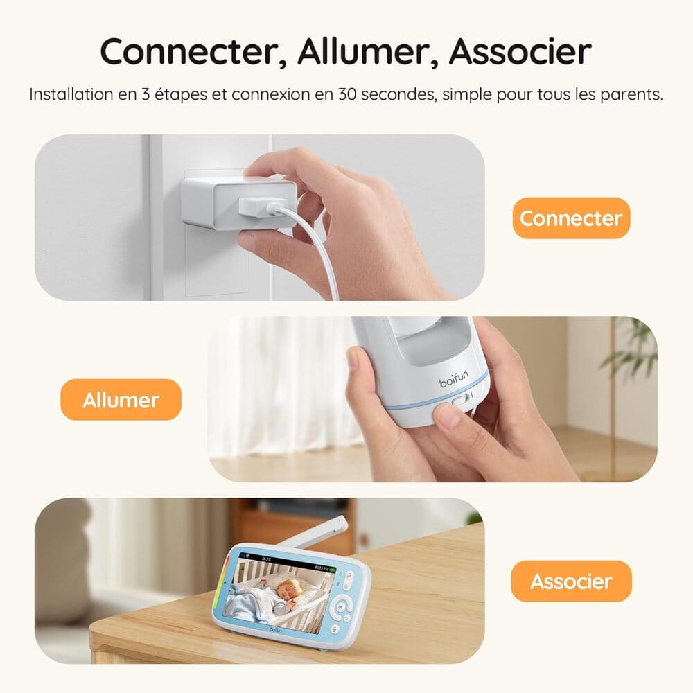 Étapes de configuration du BOIFUN VB805 : connnecter, allumer, associer