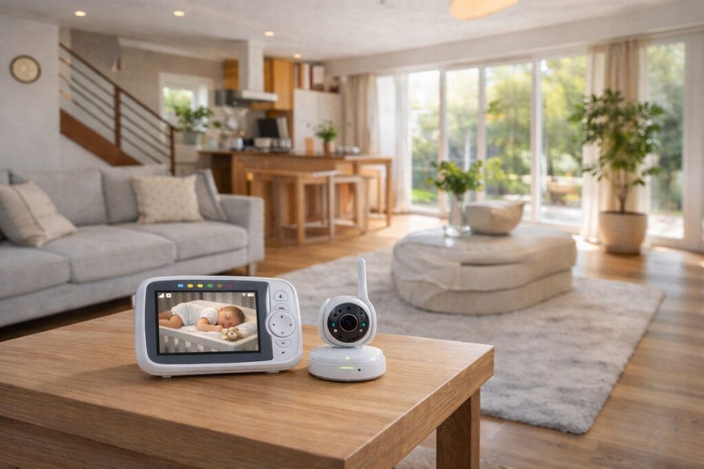Babyphone vidéo sur la table d'une maison