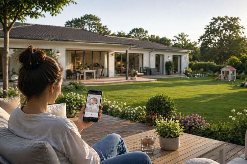 Mère surveillant son bébé depuis le jardin