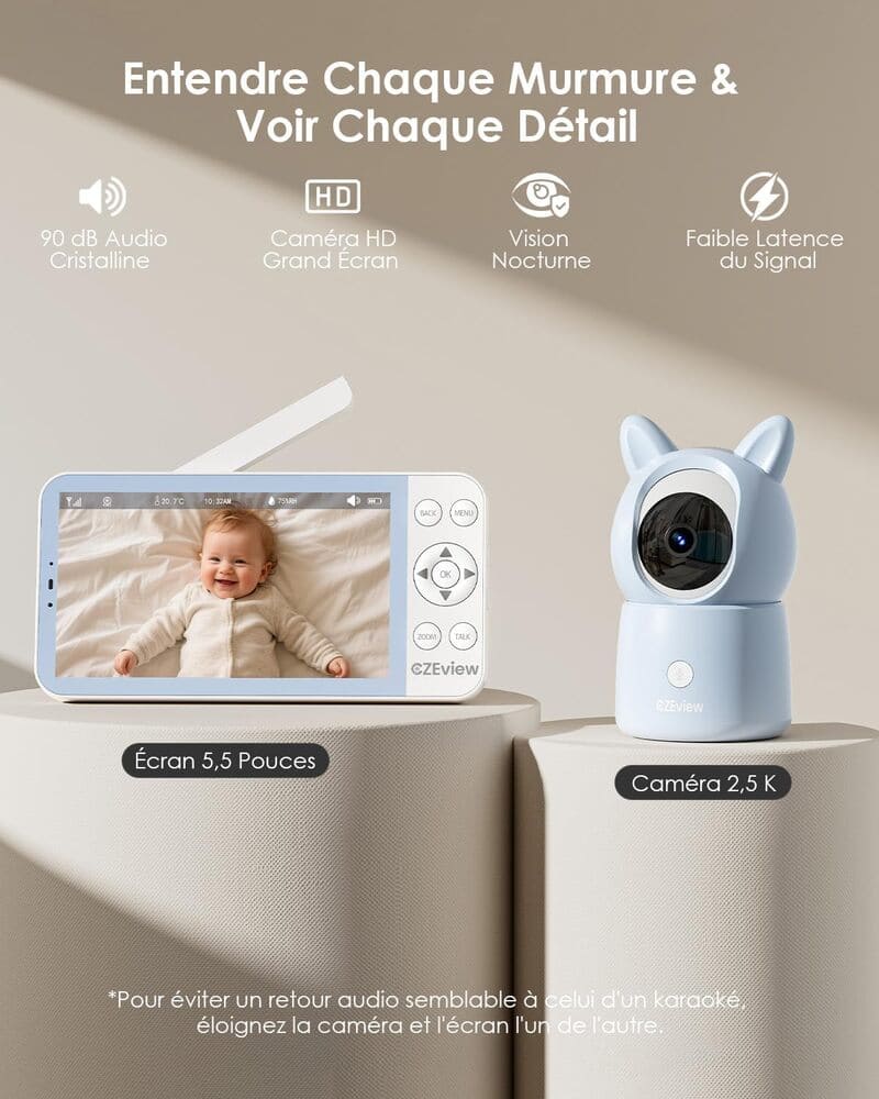 Babyphone CZEview ZY-BM6 : Écran 5,5 pouces et résolution 2,5K